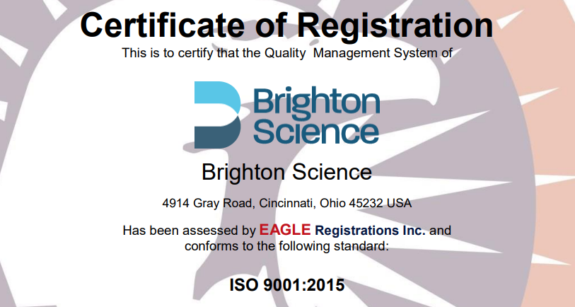 Brighton Science Earns ISO 9001:2015 Certification Demonstrating Commitment to High Quality Standards