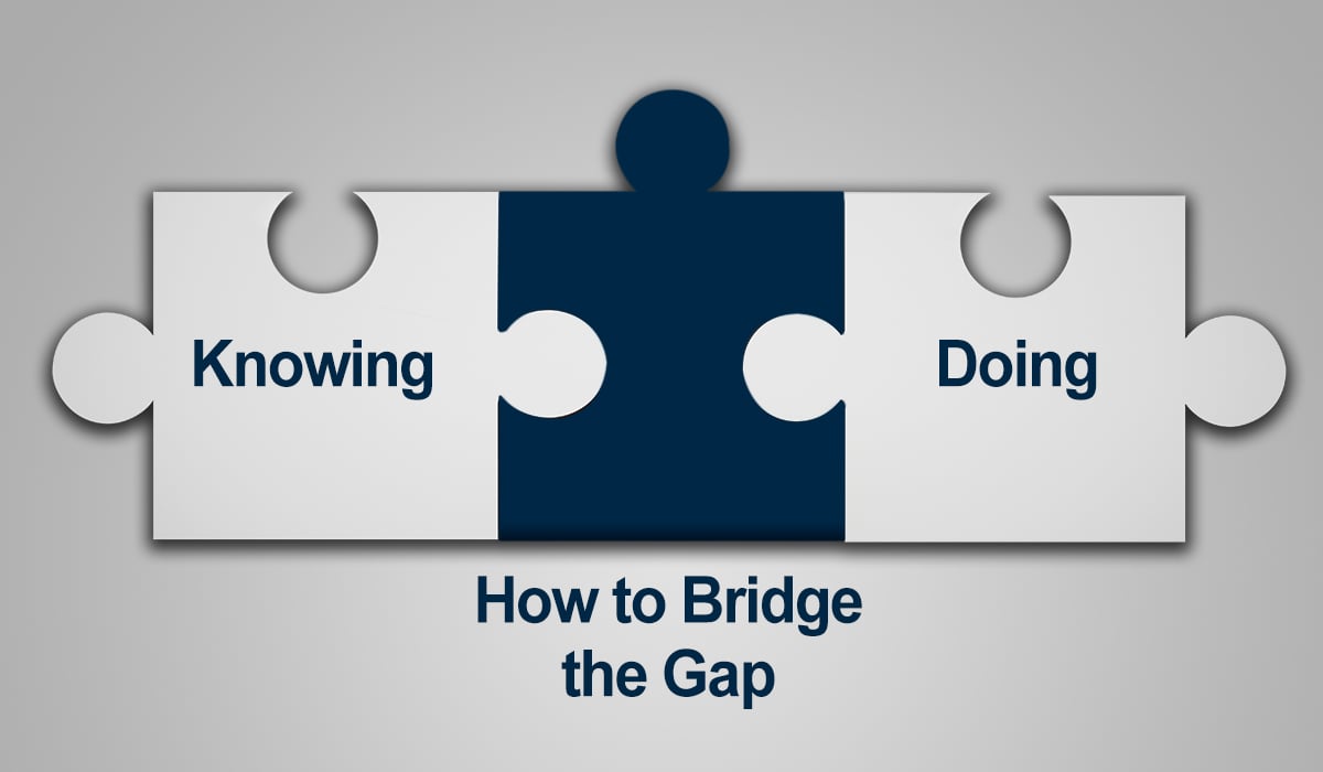 Puzzle pieces that say quote knowing doing and how to bridge that gap unquote
